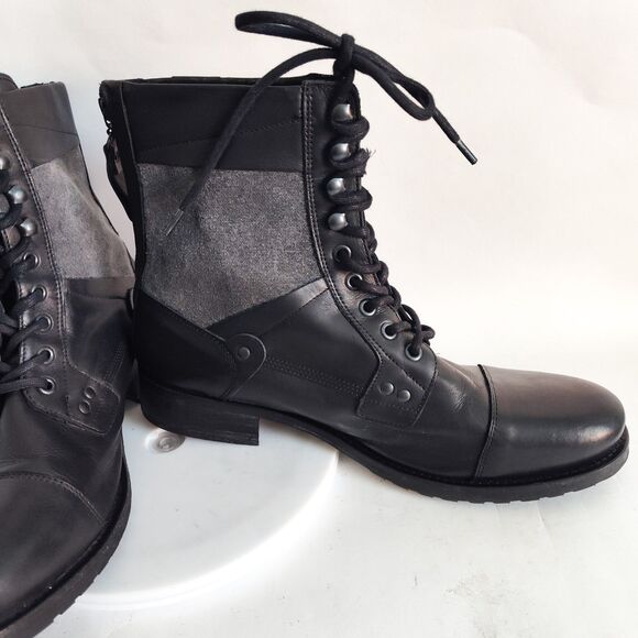 Aldo Combat Boots Mens 11 / 44 Leather Textile Black Gray Lace-Up Portugal - Picture 9 of 14